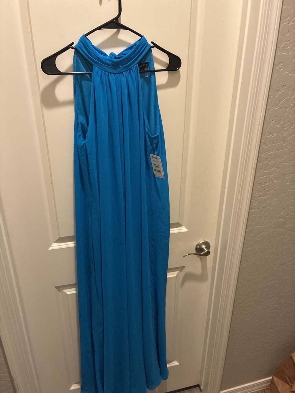 1.STATE Blue Halter Neck Pleated Flowy Maxi Dress Size S